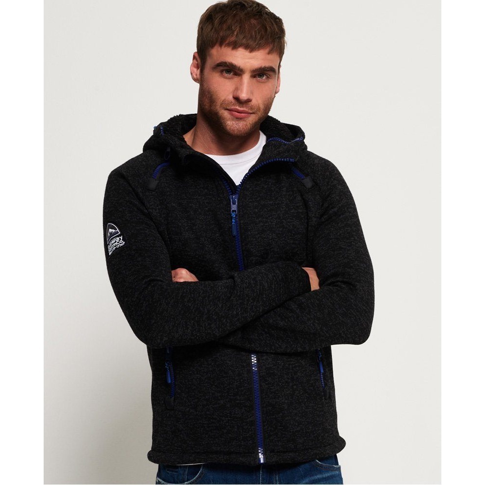 Superdry Hoodie Men Med Black Storm Double Zip Gorpcore Fleece Jacket Blue Zip